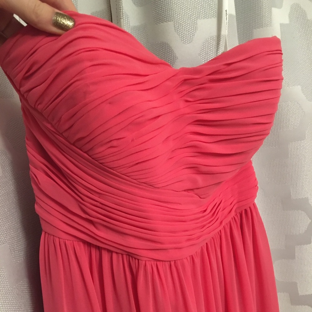 Pink Strapless Chiffon Bridesmaids Dress